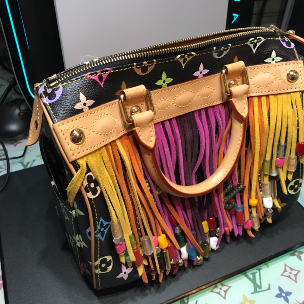 Murakami x Vuitton vintage fringe black multicolor speedy bag. EUC - Picture 2 of 15
